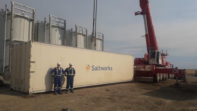 Photo of an enhanced oil recovery (EOR) water treatment plant being deployed at an Albertan oil sands site