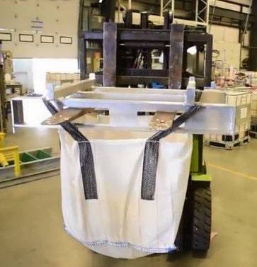 Photo of a forklift carrying automatically bagged zero liquid discharge solids from a SaltMaker