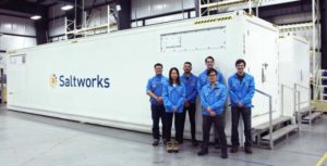 Photo of a SaltMaker AirBreather pilot plant with engineering team
