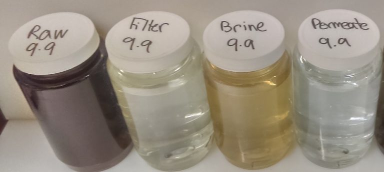 Photo of enhanced oil recovery produced water, before and after treatment
