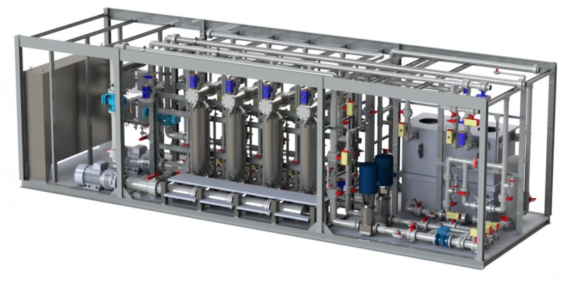 3D render of an XtremeUF ceramic ultrafiltration skid