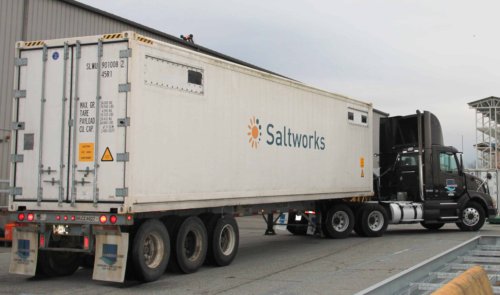 Photo of a Saltworks wastewater treatment pilot system loaded on a truck for transport to customer site