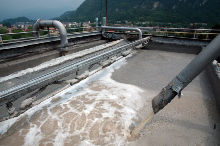 A photo of industrial wastewater from a pulp and paper processing facility