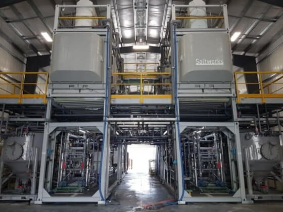 Photo of a modular SaltMaker plant built into standard ISO frames