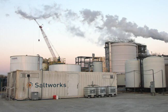 Photo of a Saltworks FlexEDR pilot system at a power plant