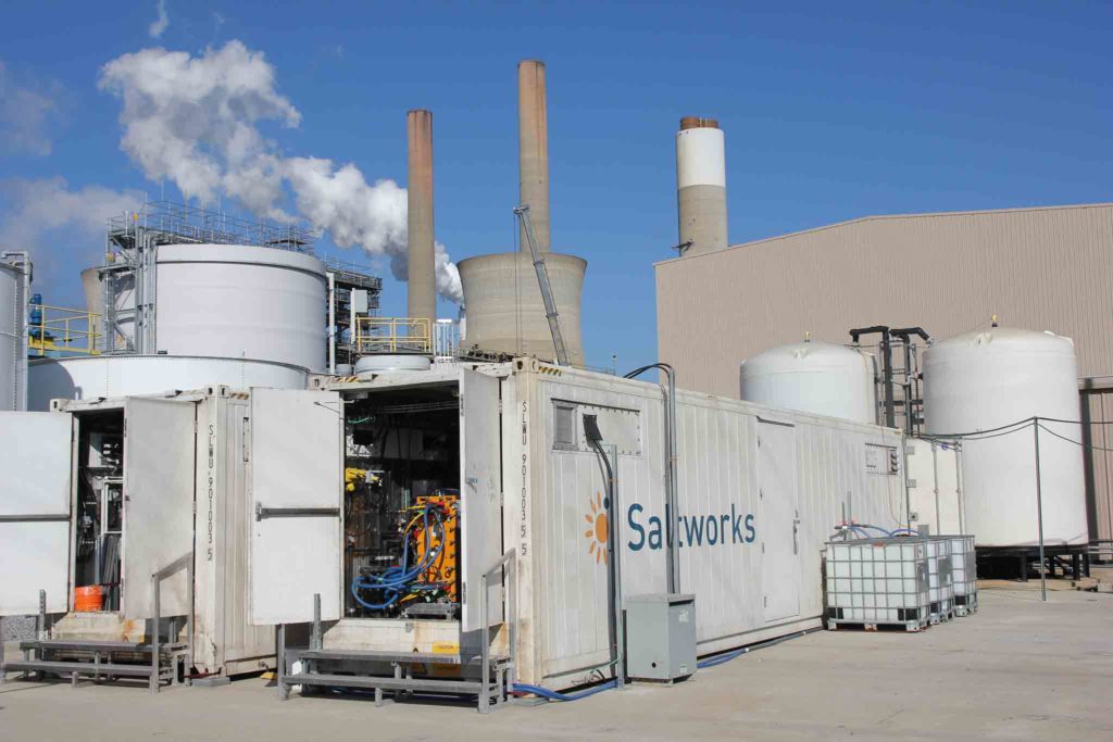 A photo of a Saltworks FlexEDR pilot plant operating on-site at EPRI