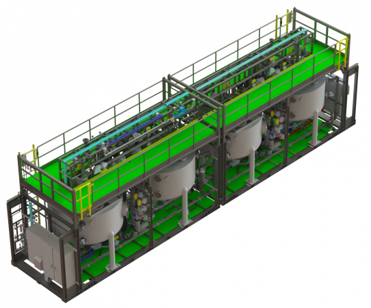 3D render of a full-scale BrineRefine system with 2 modules and 4 reactors